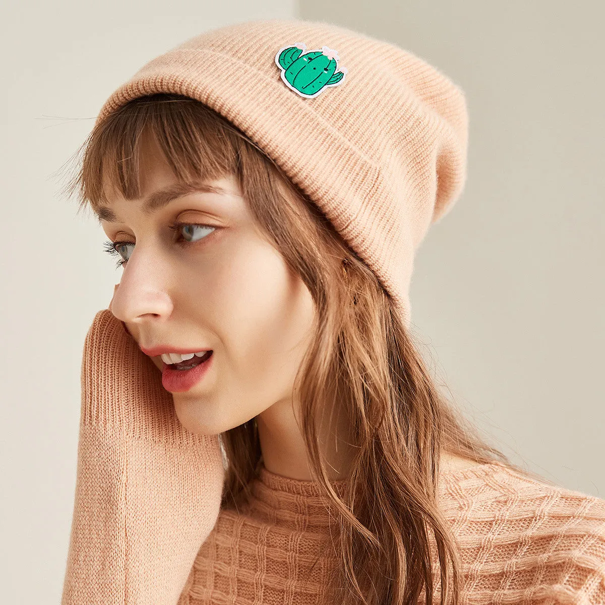 100% Cashmere Cozy Cactus Beanie