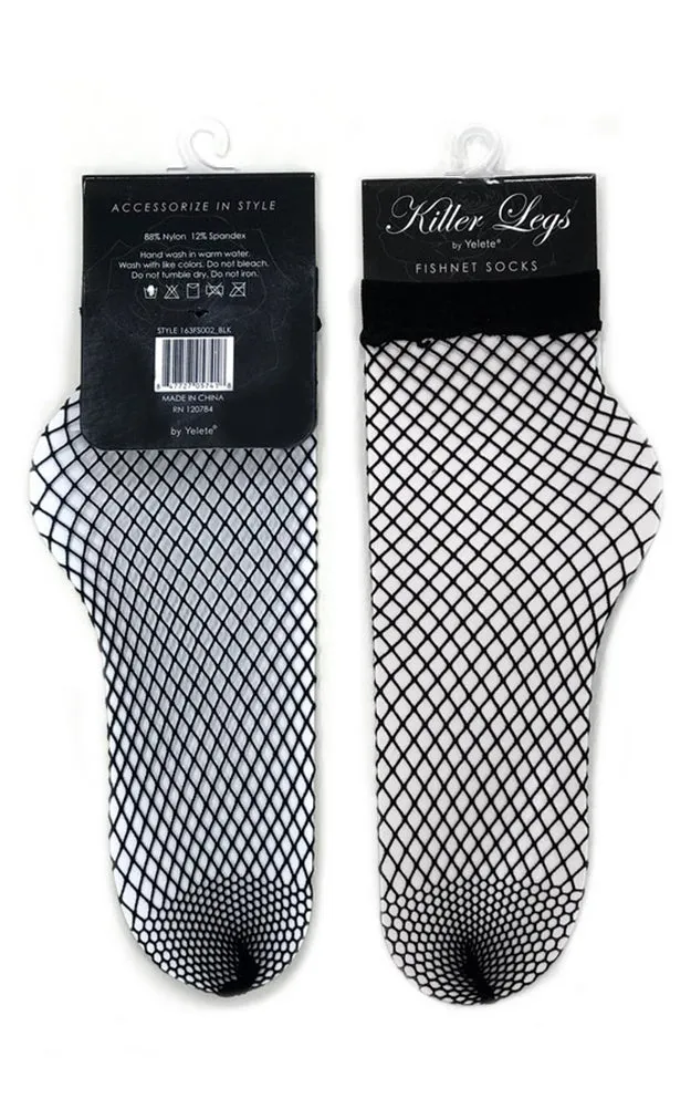 163FS001 Black Medium Gauge Fishnet Socks - Low Cut (6prs Pack)