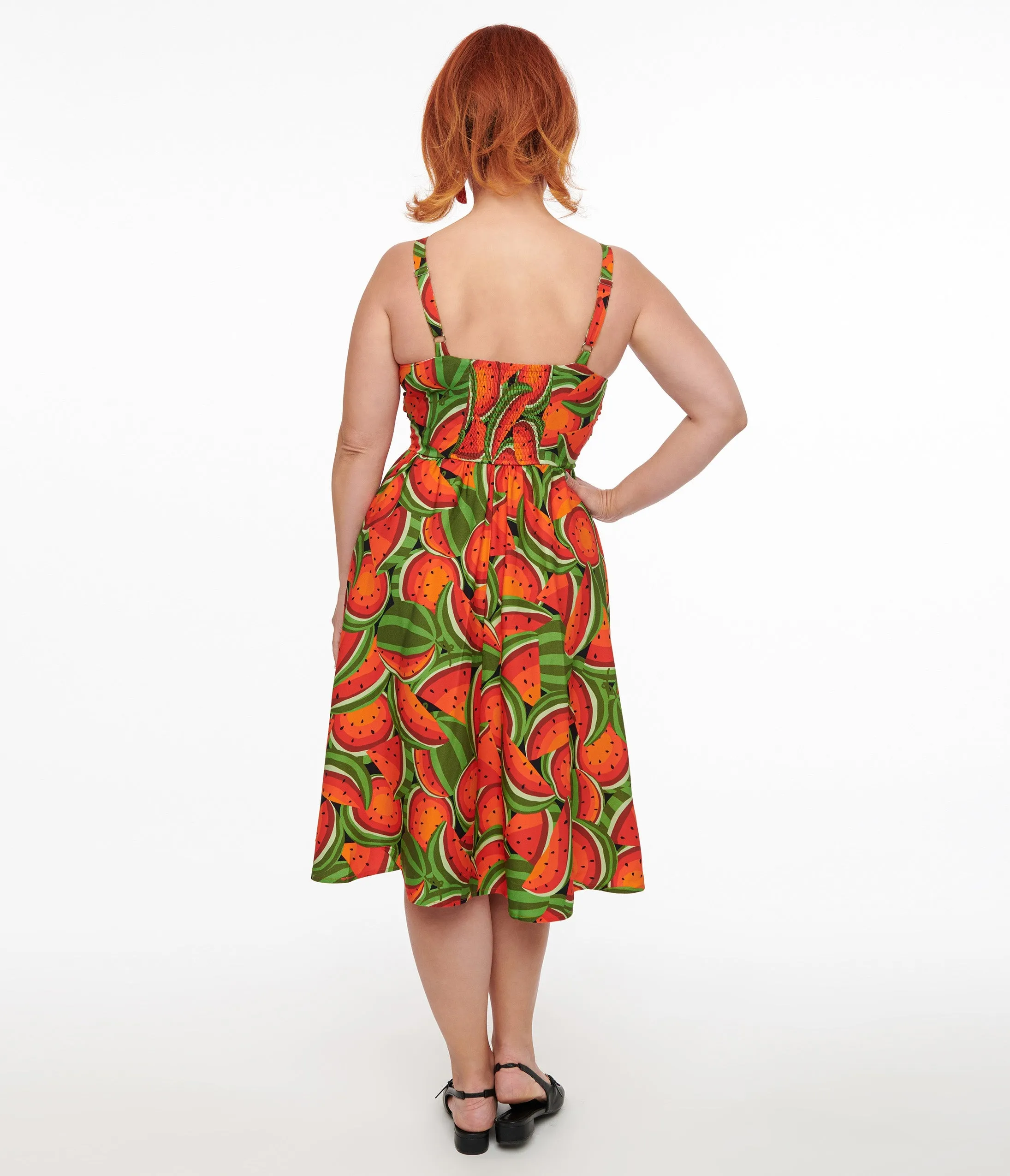 1950s Red & Green Watermelon Print Eden Fit & Flare Dress