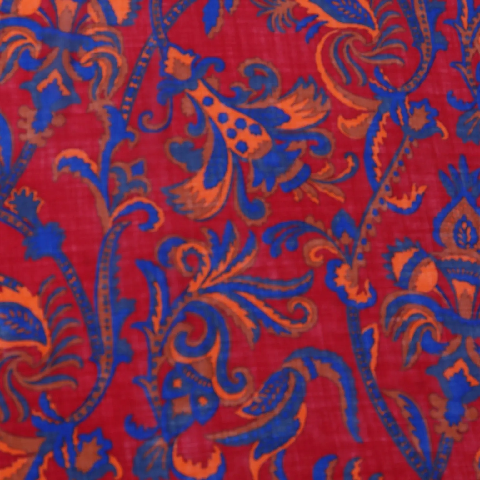 1980s Yves Saint Laurent Red Orange & Blue Wool Challis Scarf