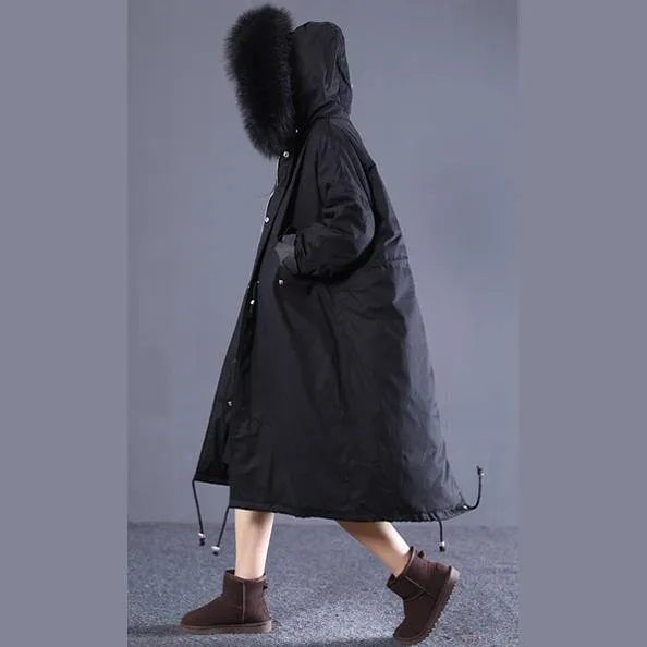 2018 new black Winter Fashion oversize hooded fur collar down jacket fine drawstring pockets Puffers Jackets