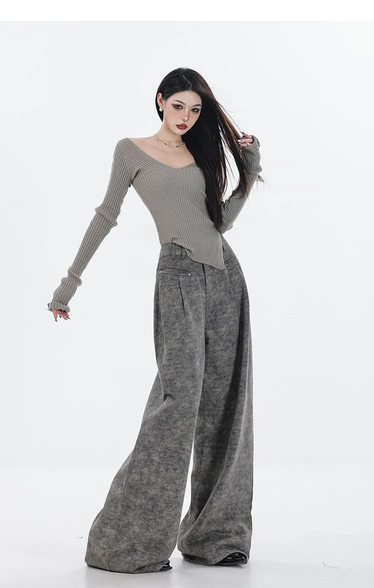 【24s Sep.】High Waist Grey Wide Leg Jeans