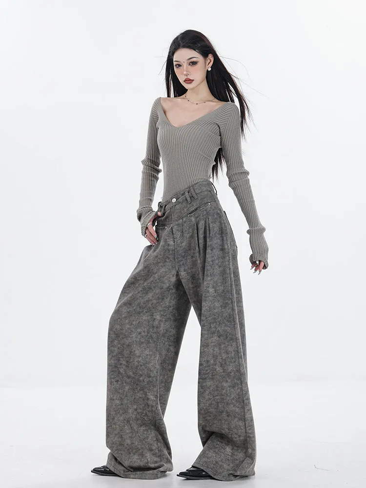 【24s Sep.】High Waist Grey Wide Leg Jeans