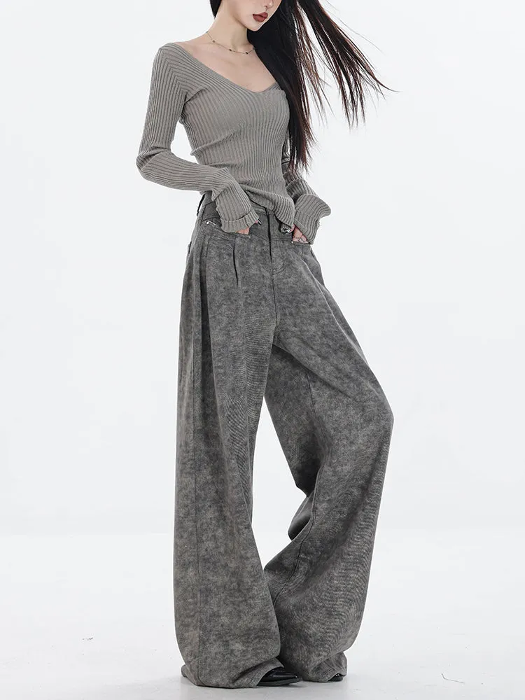 【24s Sep.】High Waist Grey Wide Leg Jeans