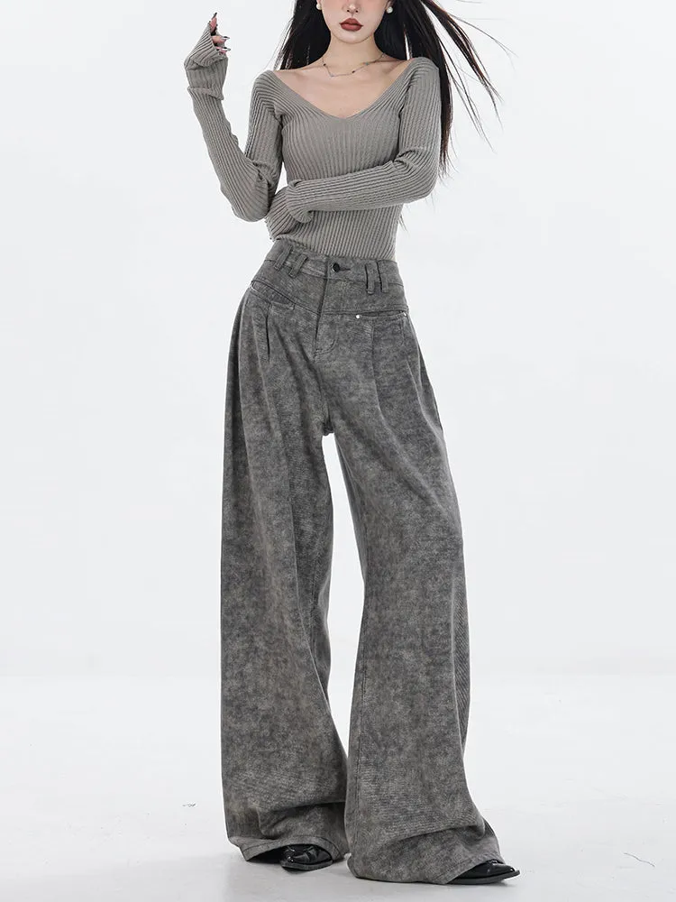 【24s Sep.】High Waist Grey Wide Leg Jeans