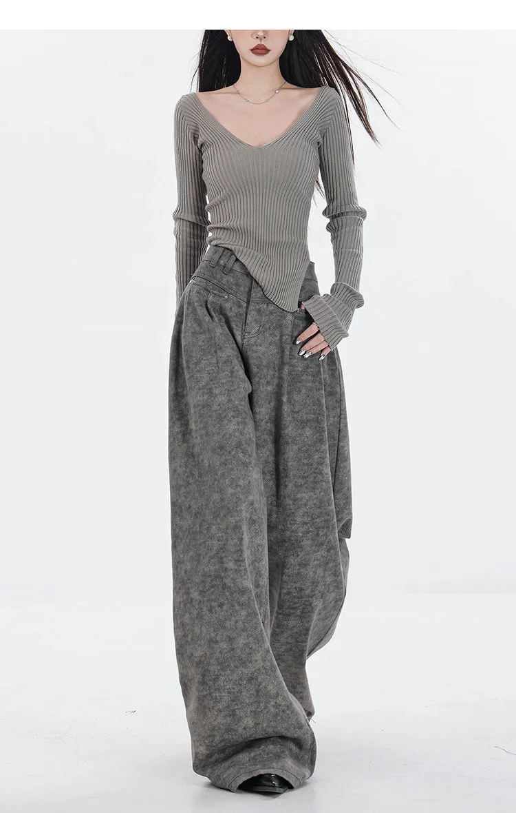 【24s Sep.】High Waist Grey Wide Leg Jeans