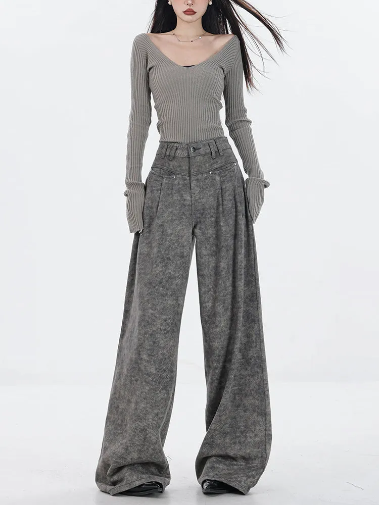 【24s Sep.】High Waist Grey Wide Leg Jeans