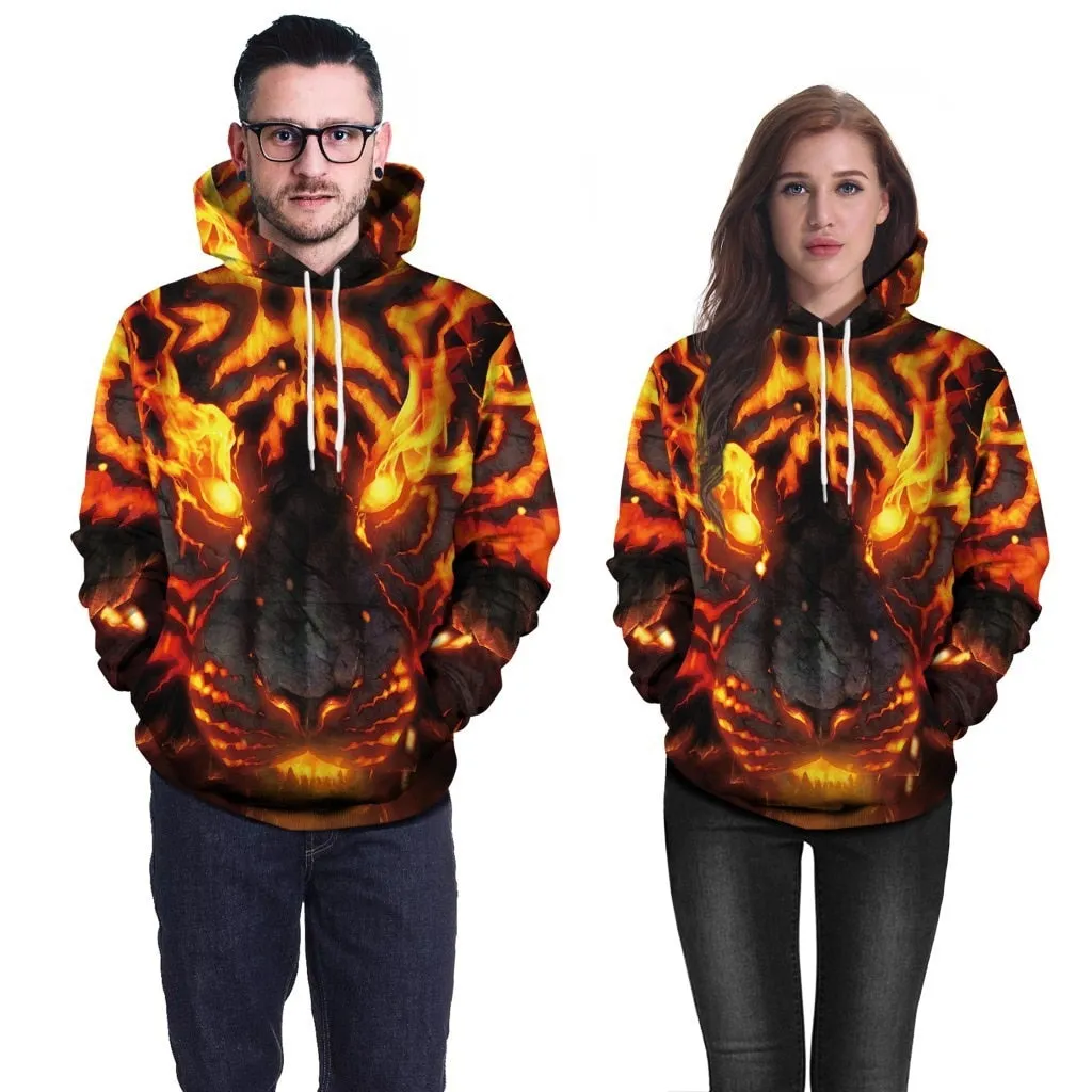 3D Harajuku Printed Animal Flame Hoodie