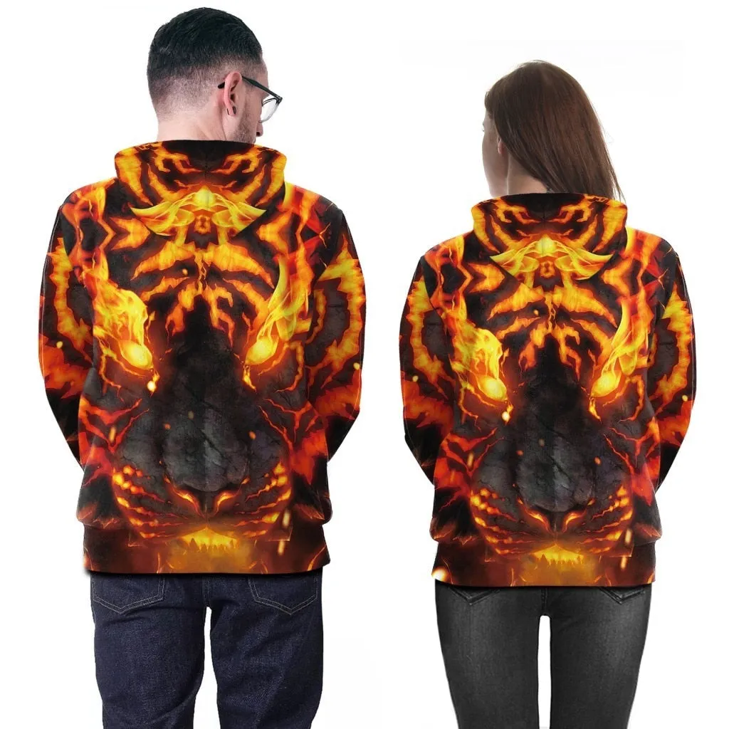 3D Harajuku Printed Animal Flame Hoodie