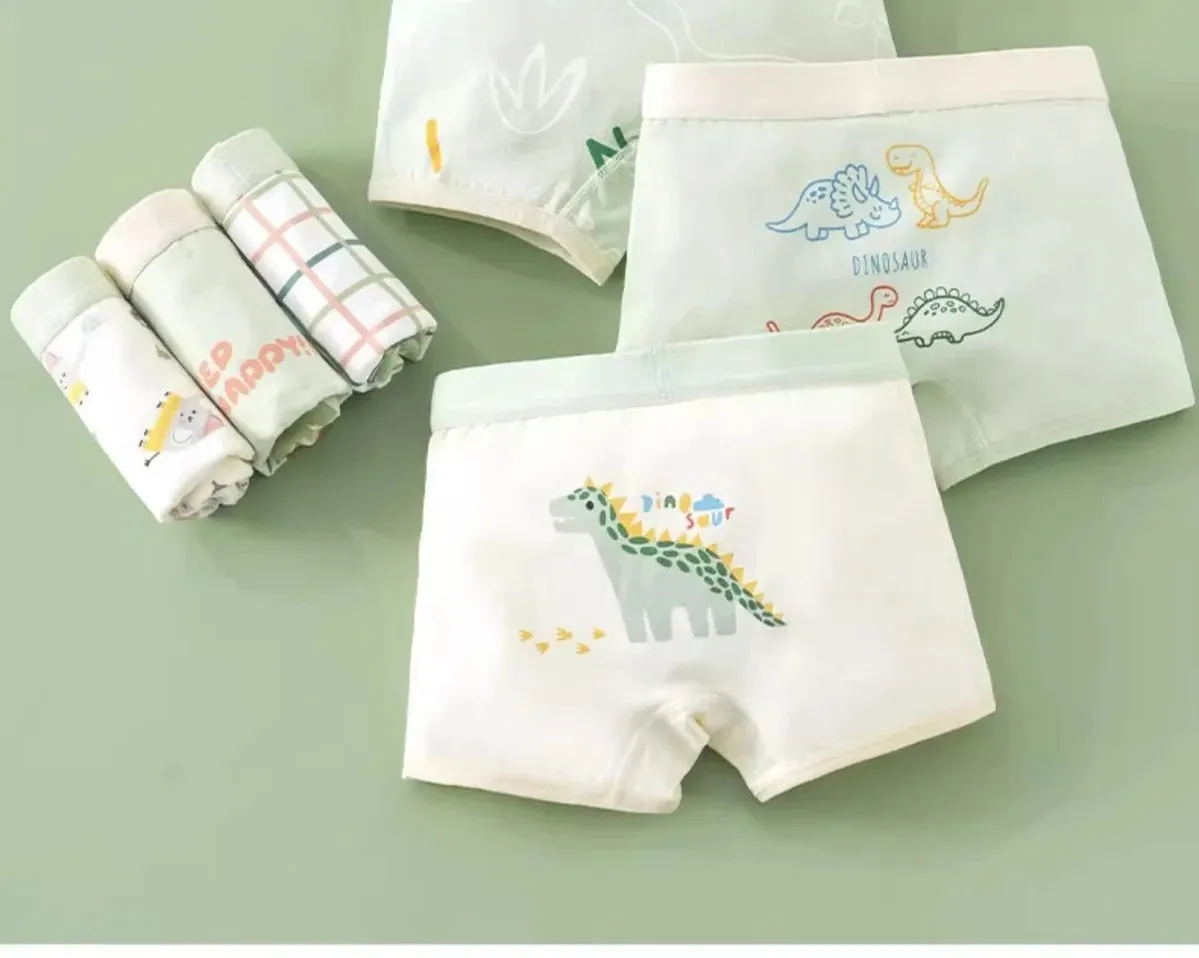 4PCS Kid Cotton Antibacterial Panties Boy Thin Soft Breathable Knickers 3 y Young Children Underwears Baby Dinosaur Print Briefs