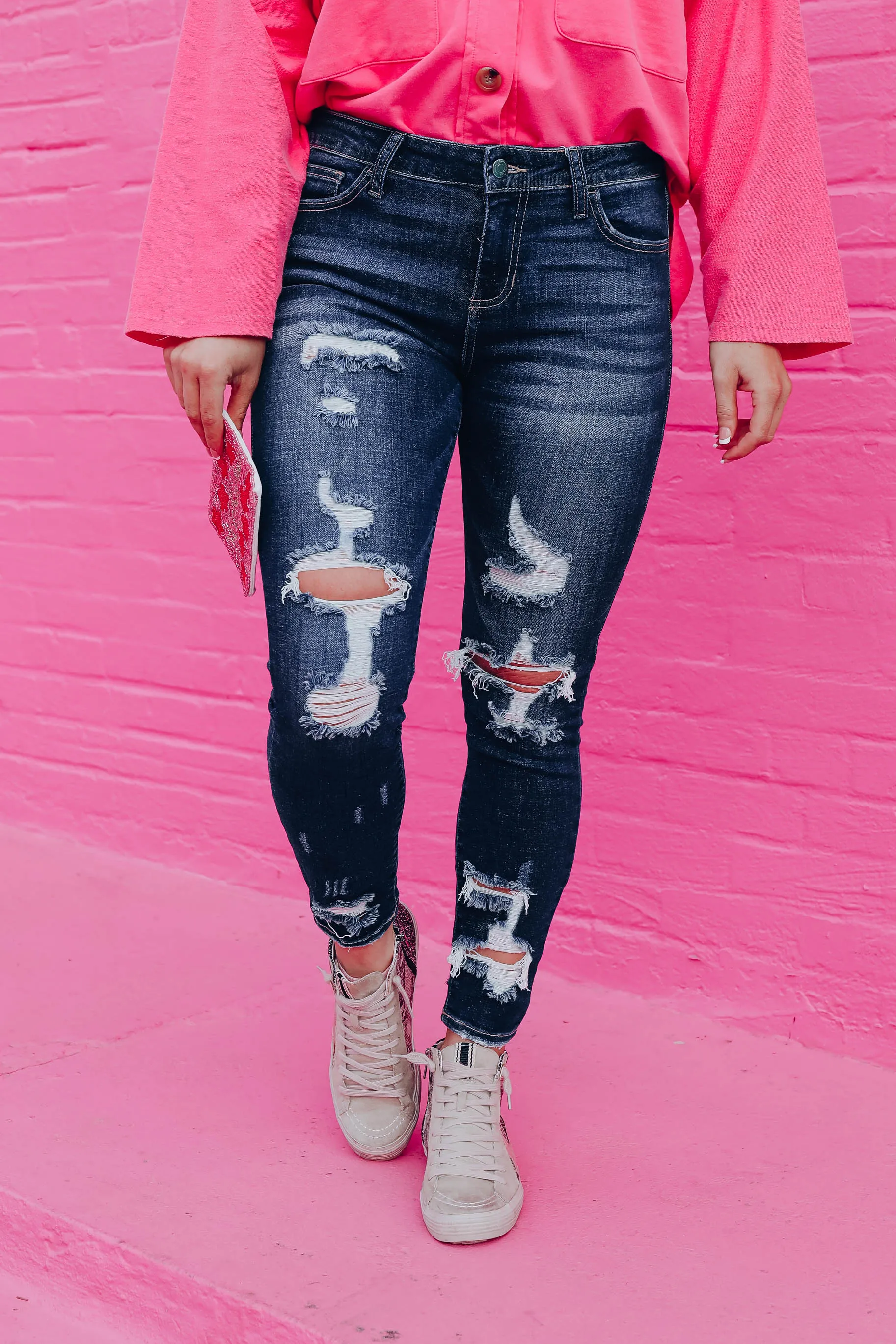 Addison Distressed Skinny Jeans - Dark Wash