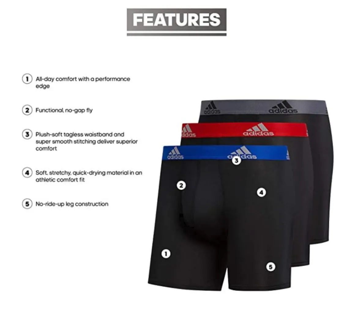 Adidas Men’s Performance 3-Pack Boxer Brief Underwear 5152378 BLACK/RED/ROYAL