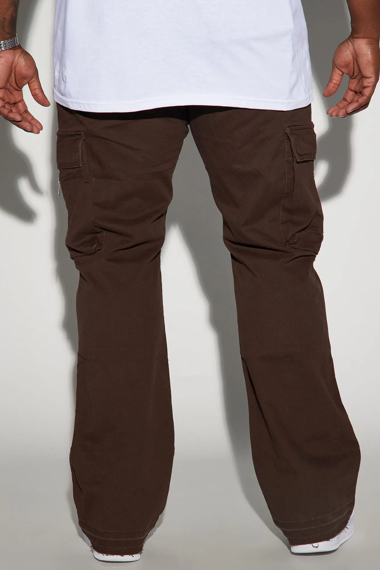 Affection Stacked Skinny Flare Cargo Pants - Brown