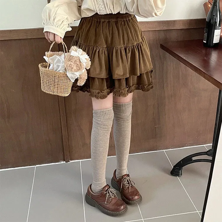 Aiertu 90s Winter Ruffle Brown Kawaii Lolita Pleated Skirt Women Fairy Y2k Mini Skirt Female Korean Fashion Cute Mini Cake Casual Skirt