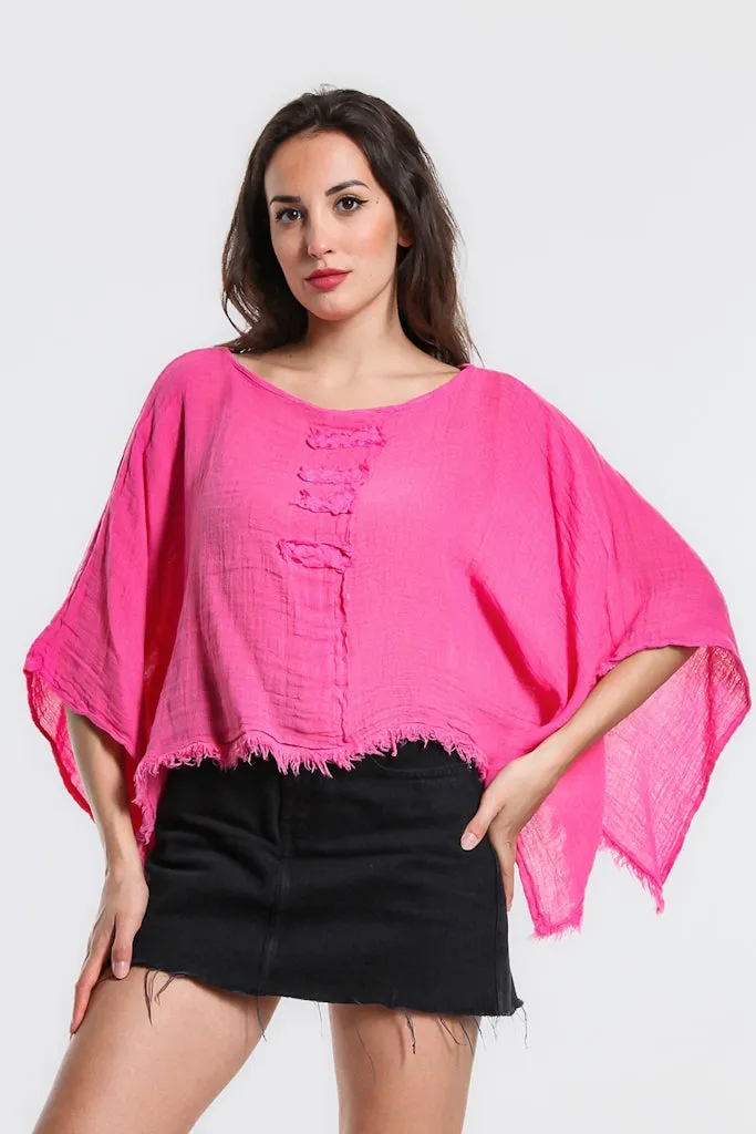 Aiyana Crinkle Linen Patch Top (BQ135)