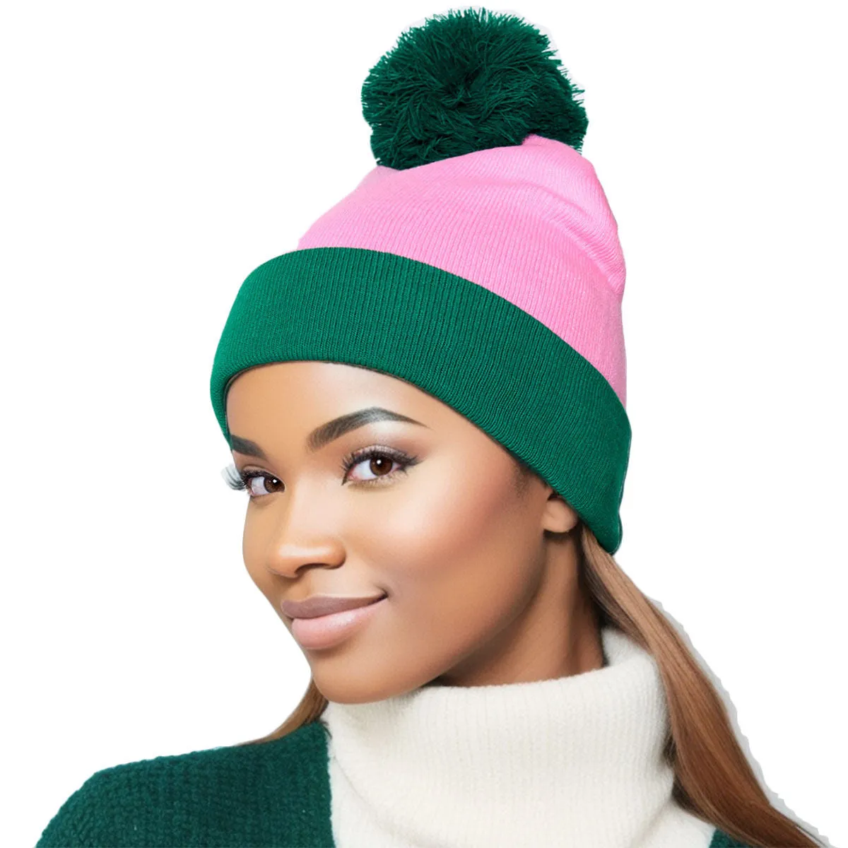 AKA Pink and Green Cuff Alpha Kappa Alpha Inspired Beanie Hat