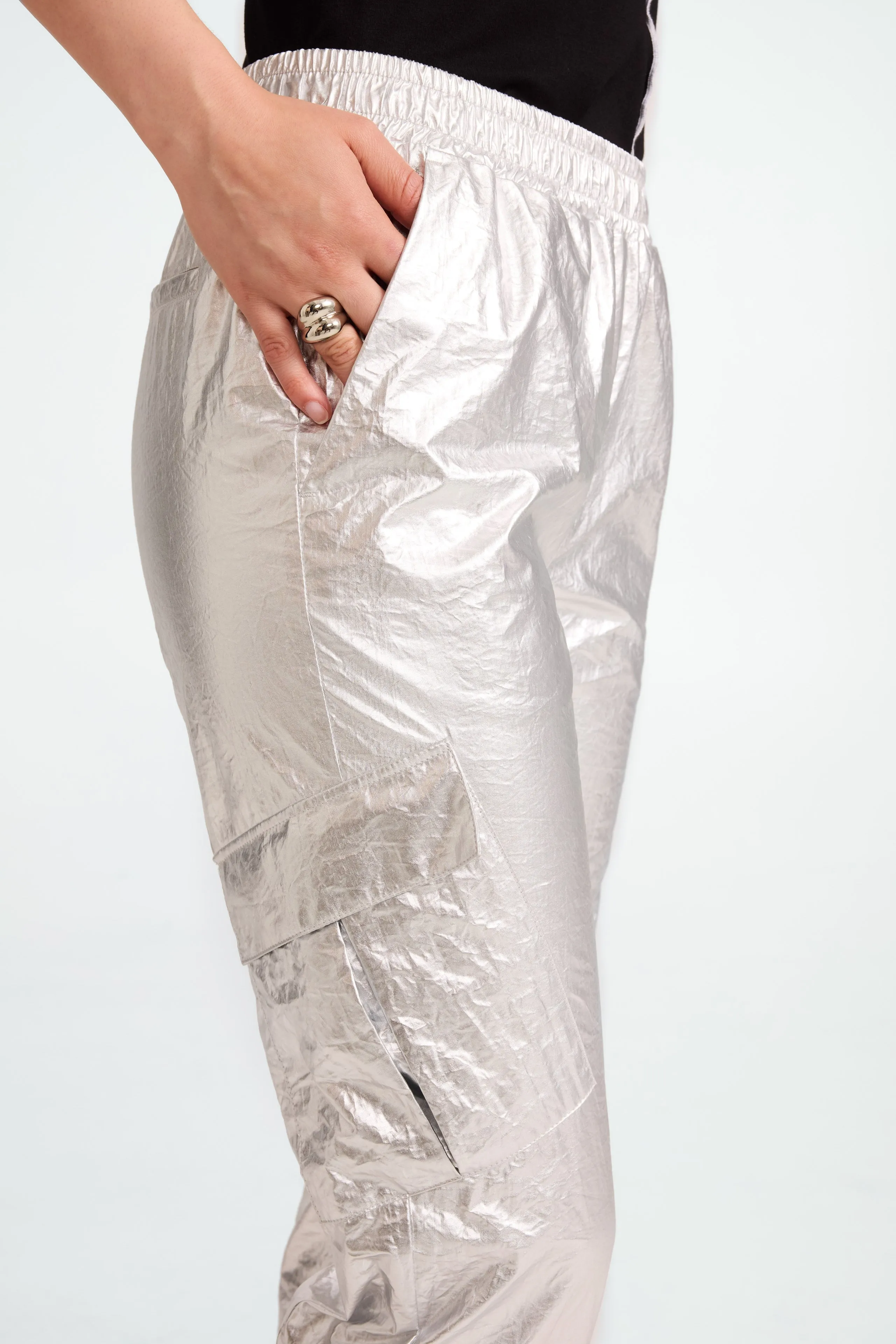 Alex silver shine foil pants | Silver