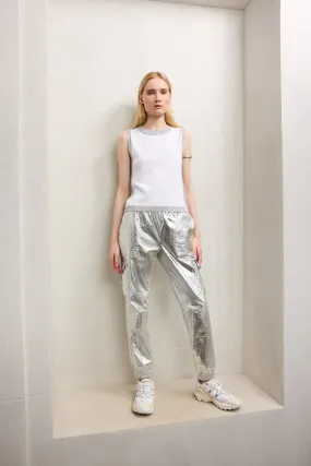 Alex silver shine foil pants | Silver