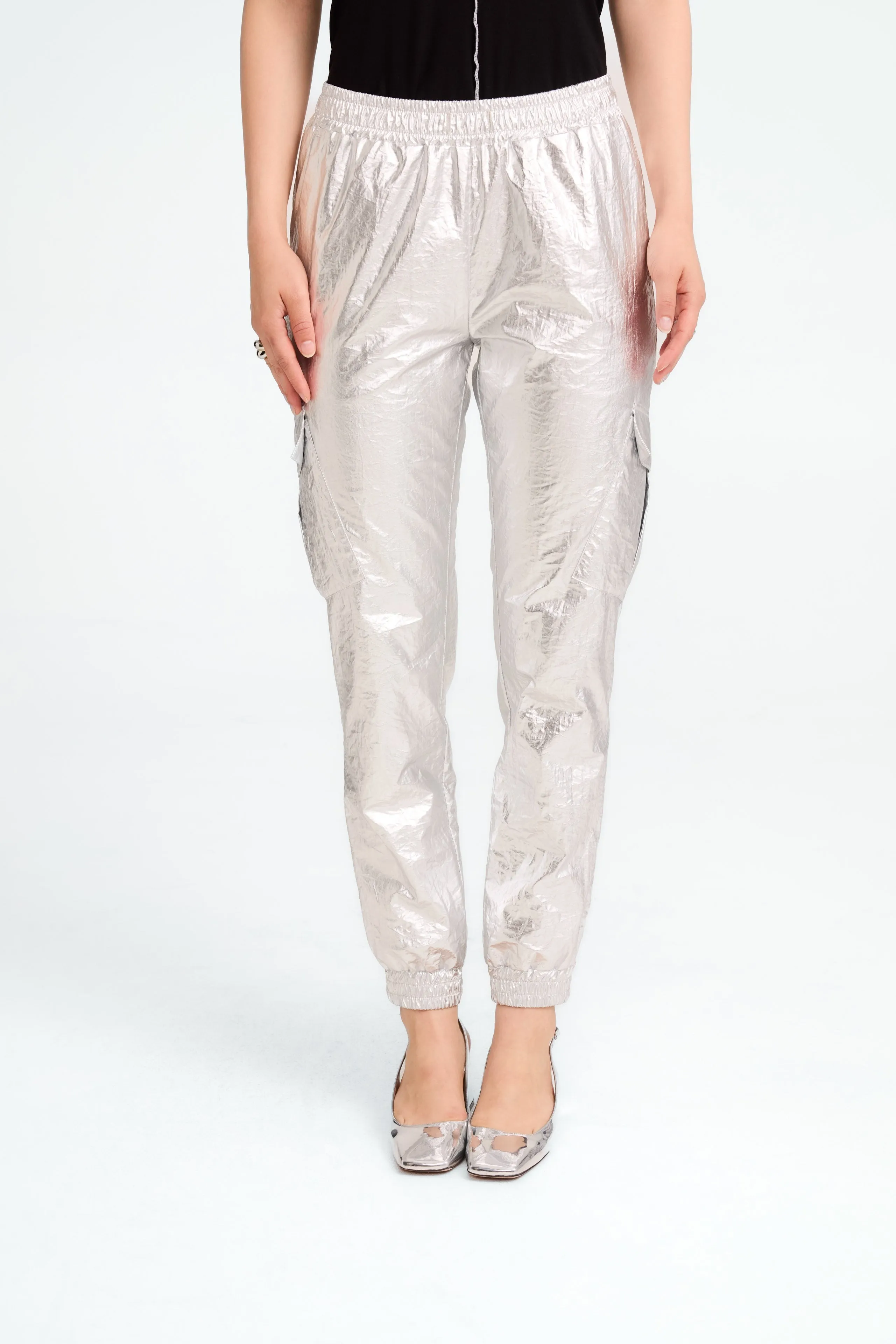 Alex silver shine foil pants | Silver