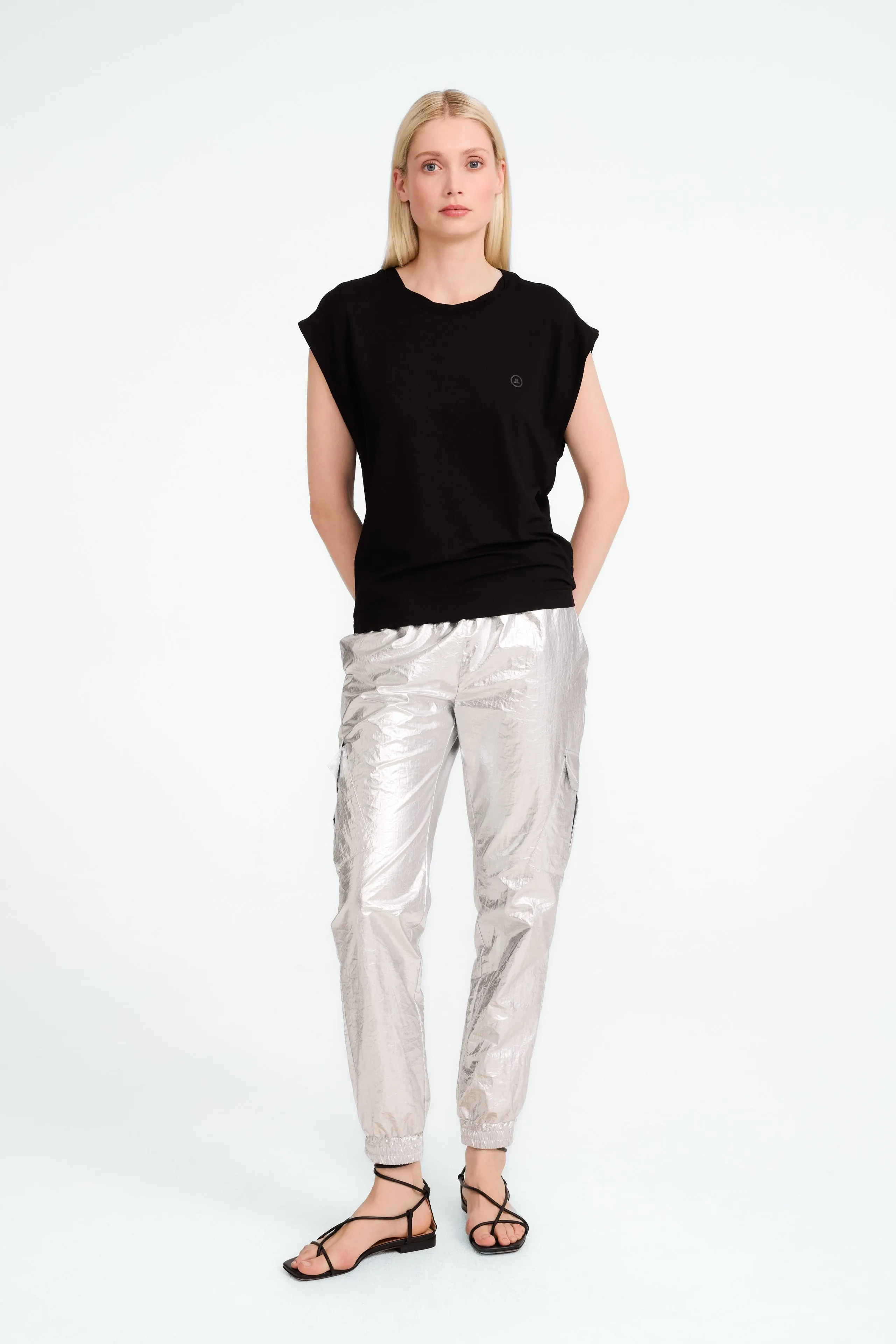 Alex silver shine foil pants | Silver