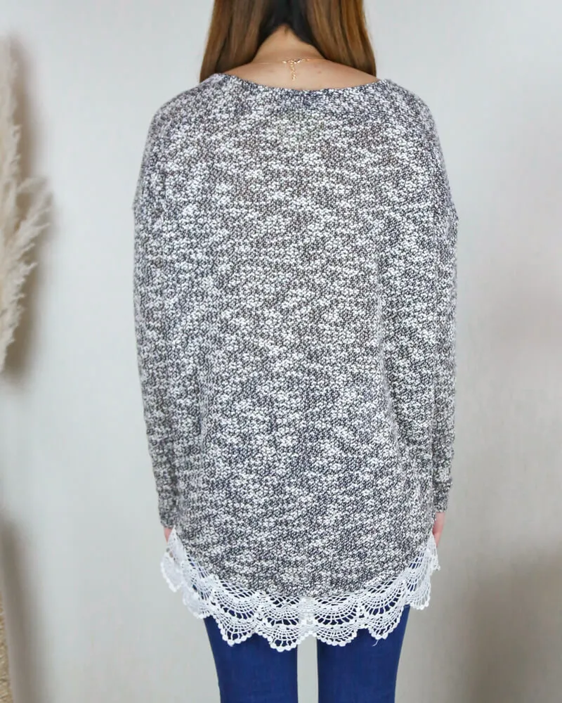 All Lace on Me Sweater Tunic in Grey