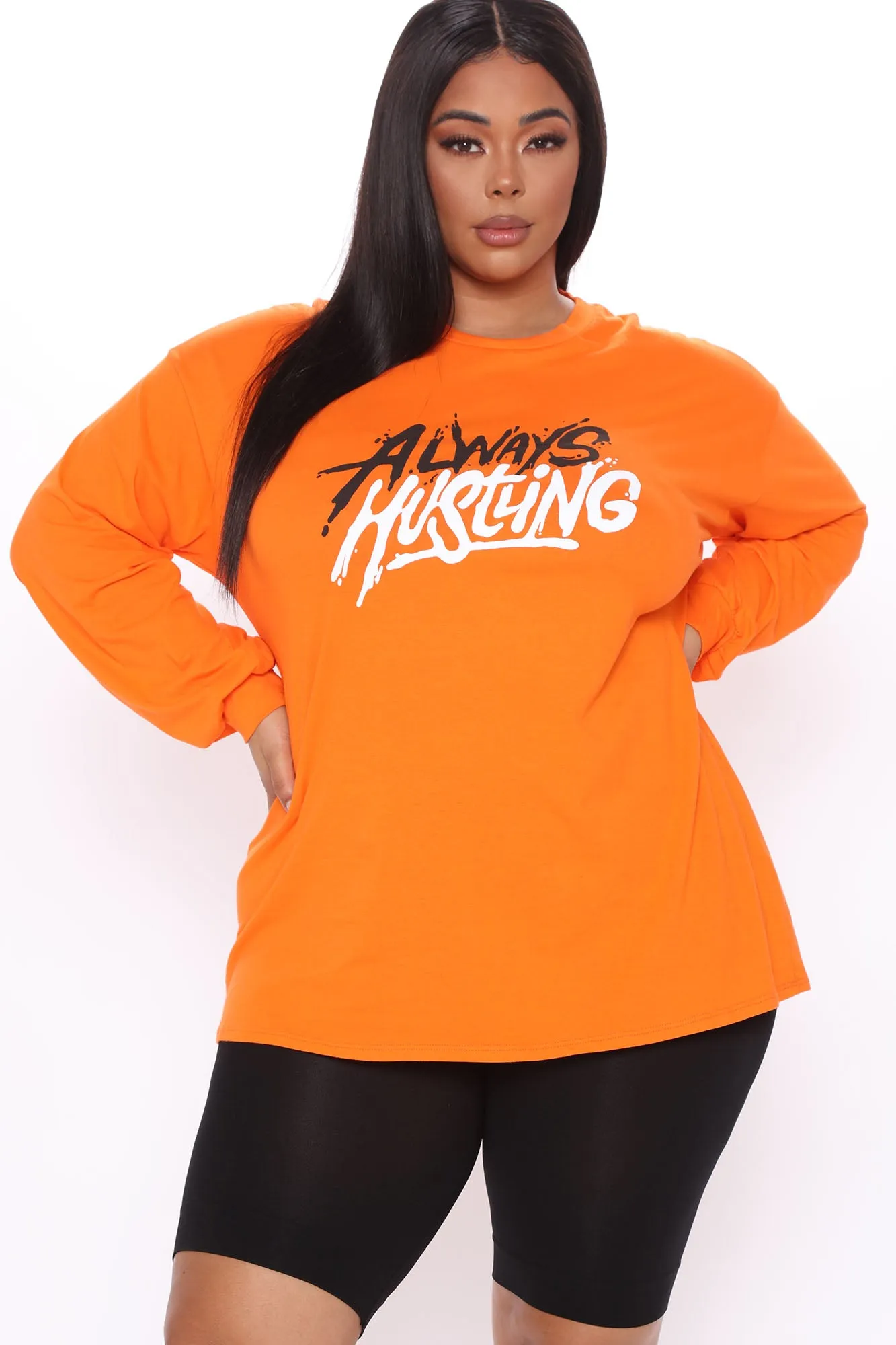 Always Hustling LS Tunic Top - Orange