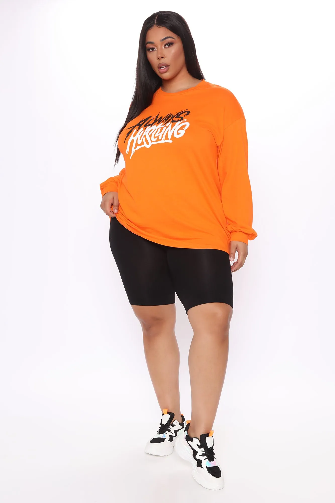 Always Hustling LS Tunic Top - Orange