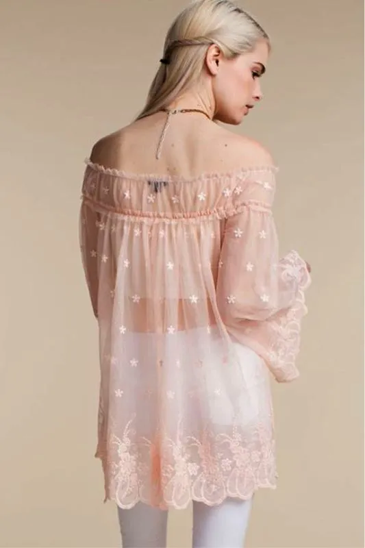 Angelic Sheer Off Shoulder Top - Peach or Cream