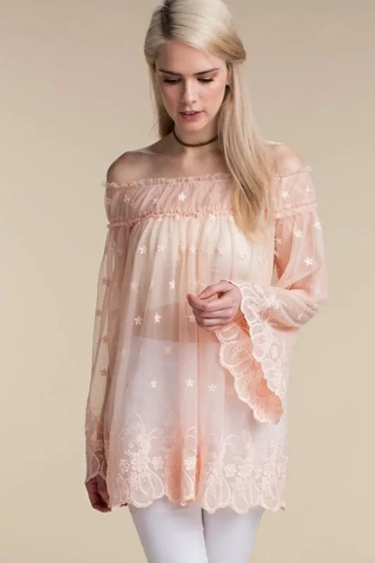 Angelic Sheer Off Shoulder Top - Peach or Cream