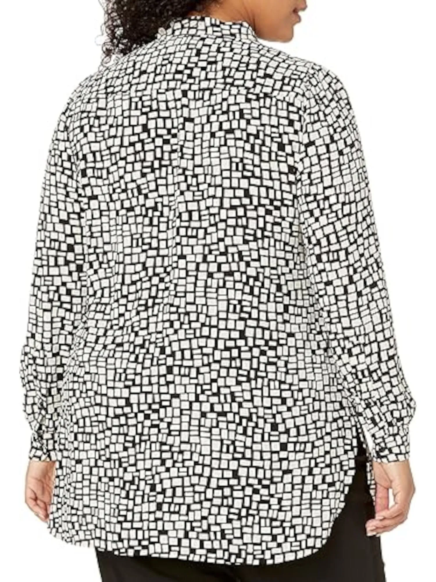 ANNE KLEIN Womens Black Printed Long Sleeve Mock Neck Wear To Work Tunic Top