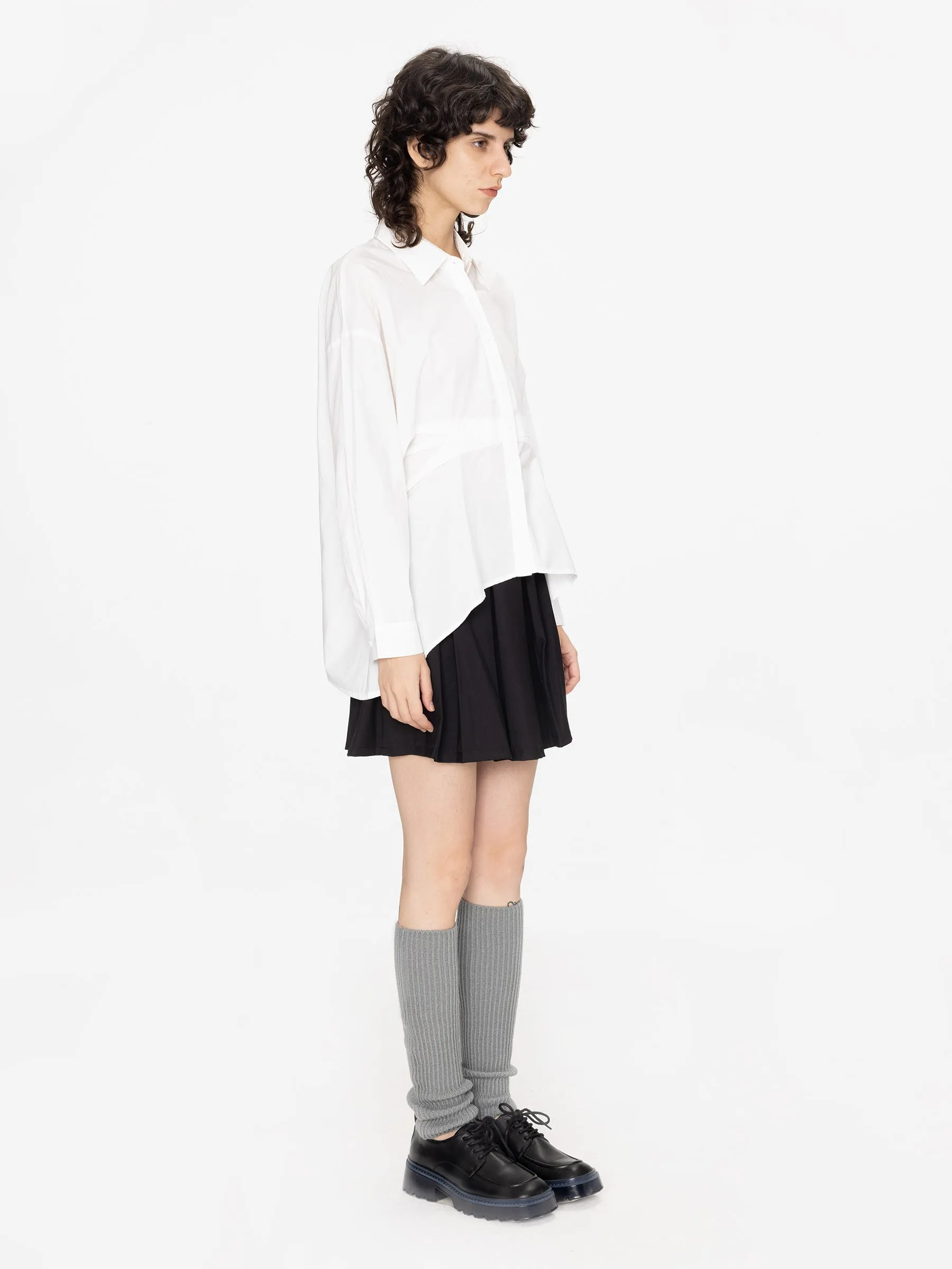 Asymmetric Hem Waist Pleated Shirt