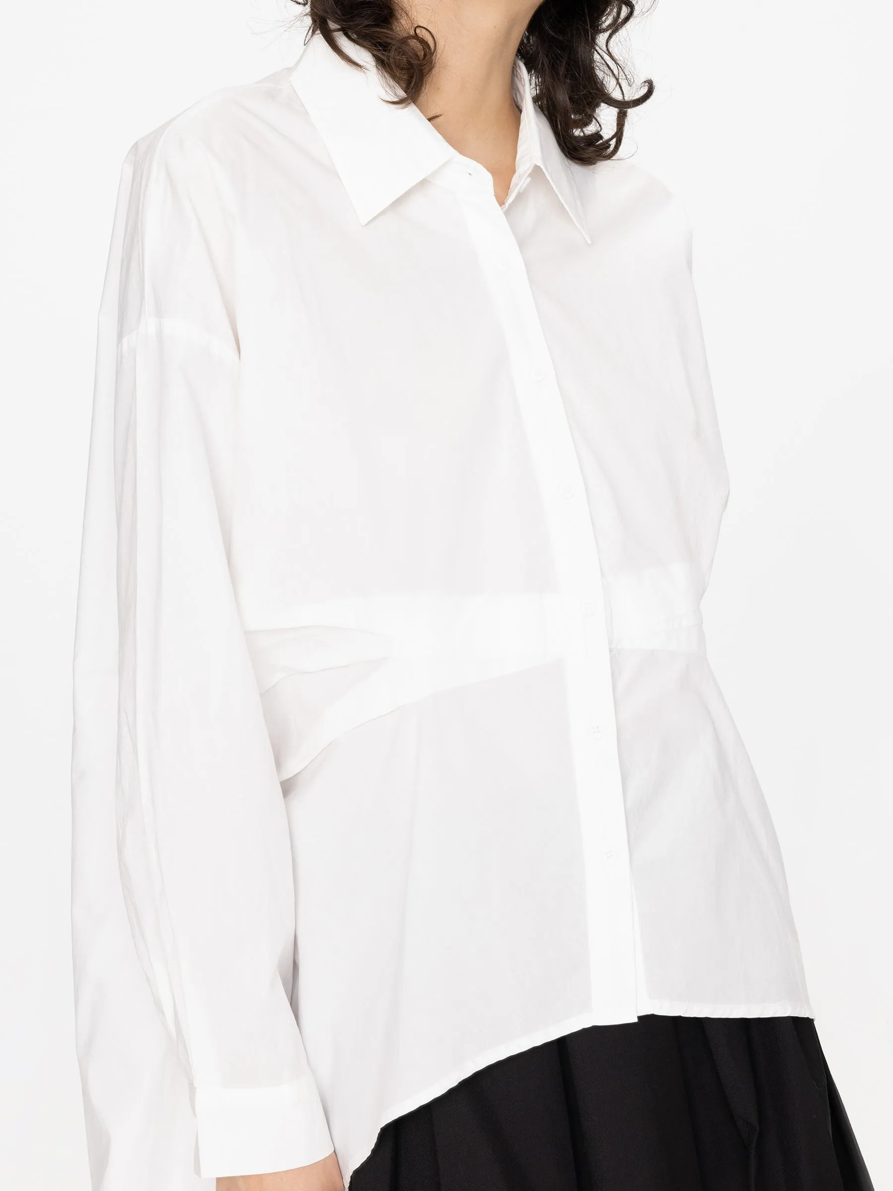 Asymmetric Hem Waist Pleated Shirt