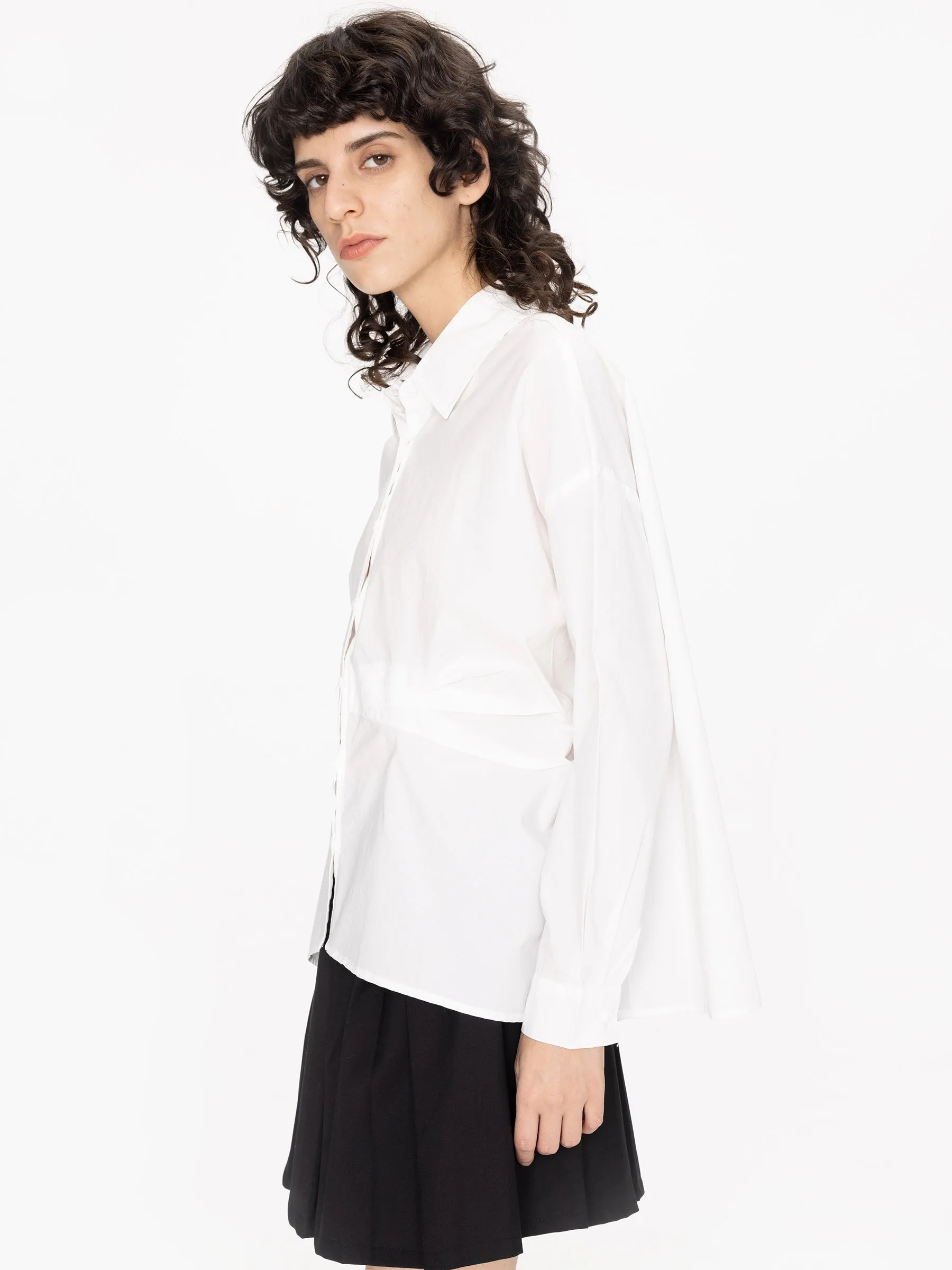 Asymmetric Hem Waist Pleated Shirt