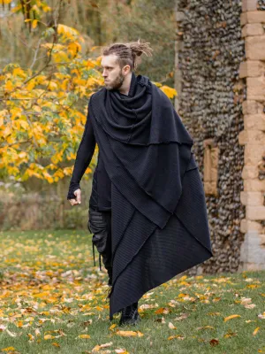 Athos Oversized Knitted Scarf with Dystopian Details - Black