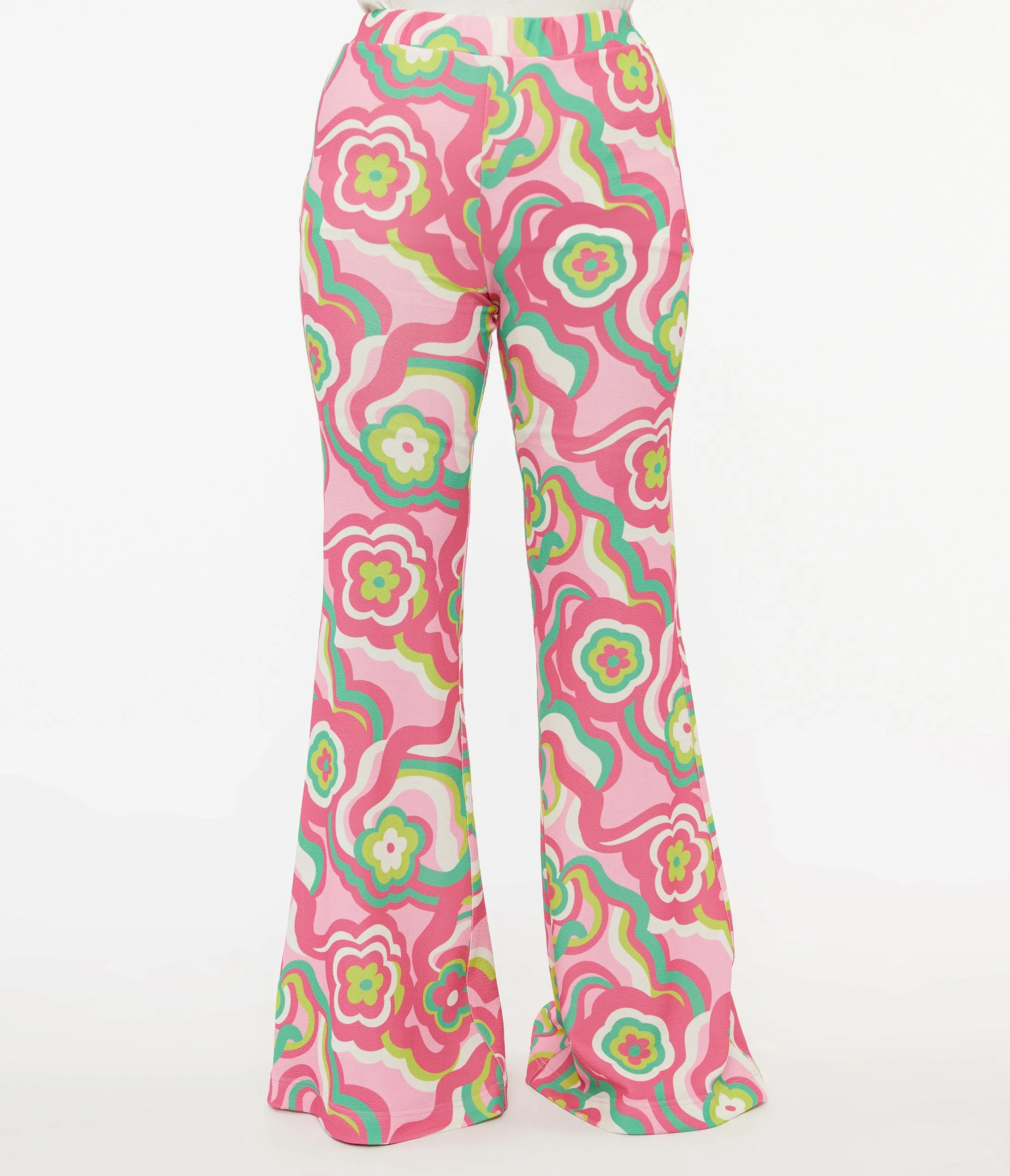 Barbie x Smak Parlour 1970s Pink & Green Floral Evening In Flare Pants