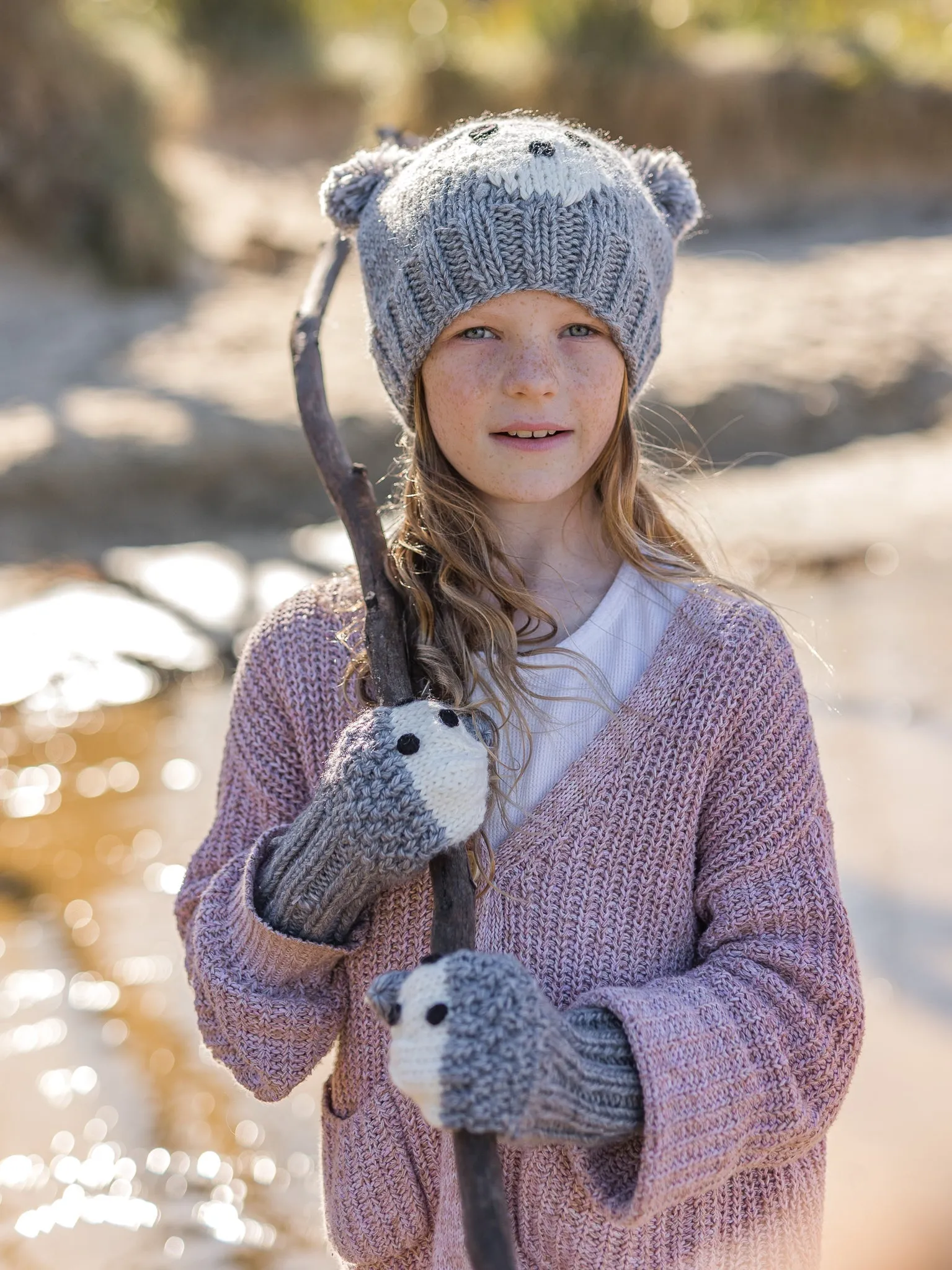 Bear Face Beanie Grey