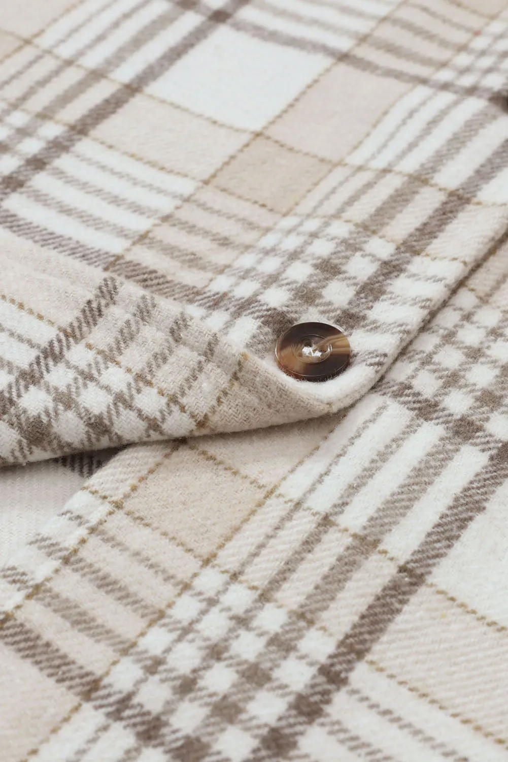 Beige Plaid Hooded Button-Up Shacket