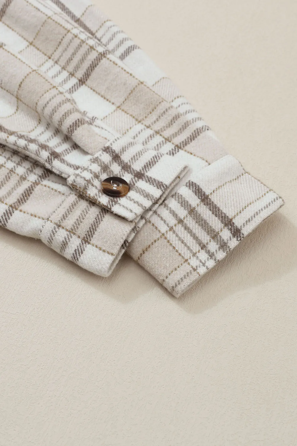 Beige Plaid Hooded Button-Up Shacket