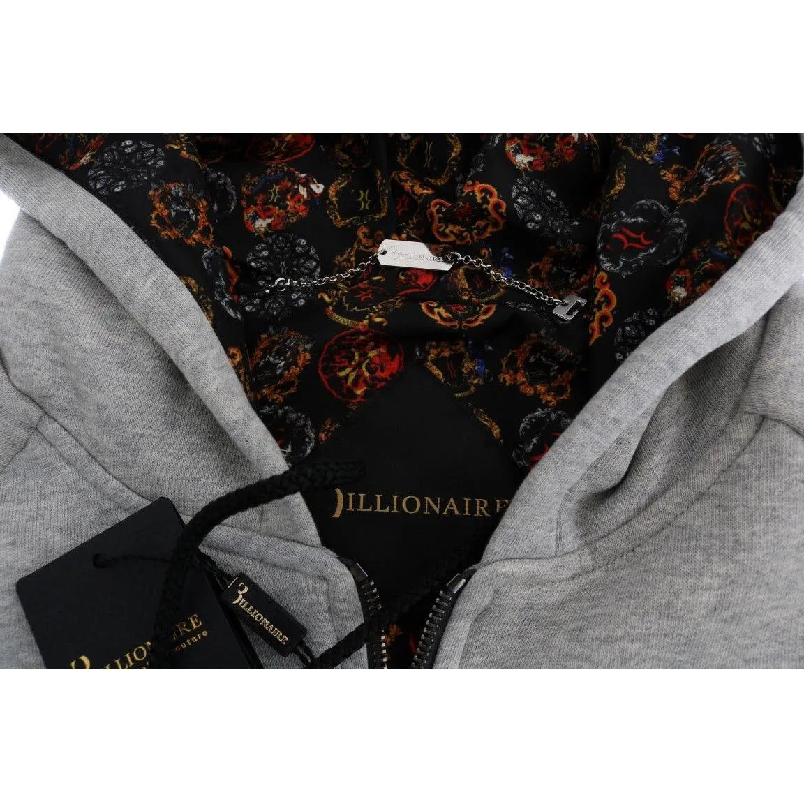 Billionaire Italian Couture Elegant Gray Hooded Cotton Sweatsuit