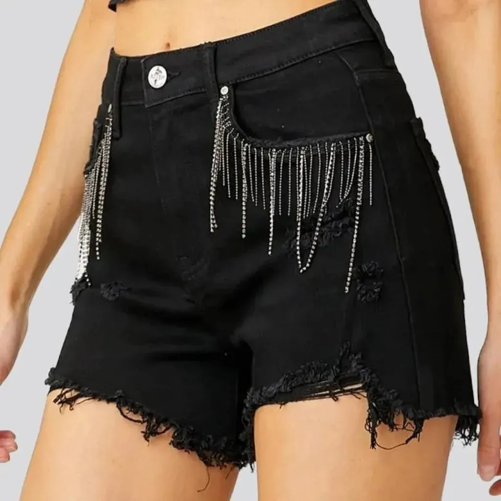 Black high-waist jean shorts for ladies