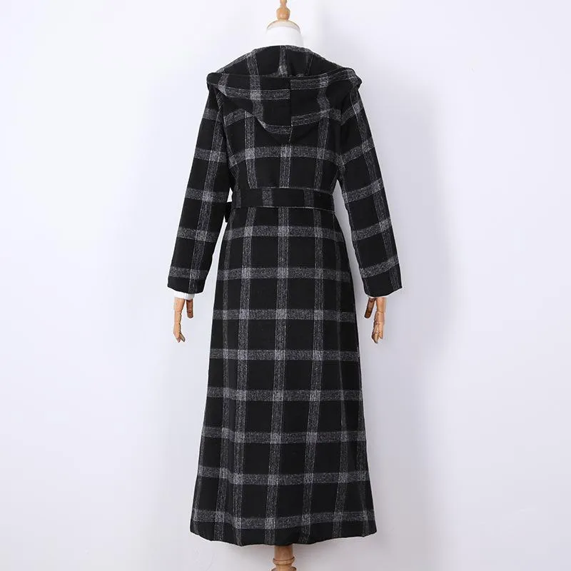 Black Plaid Long Overcoat for Winter