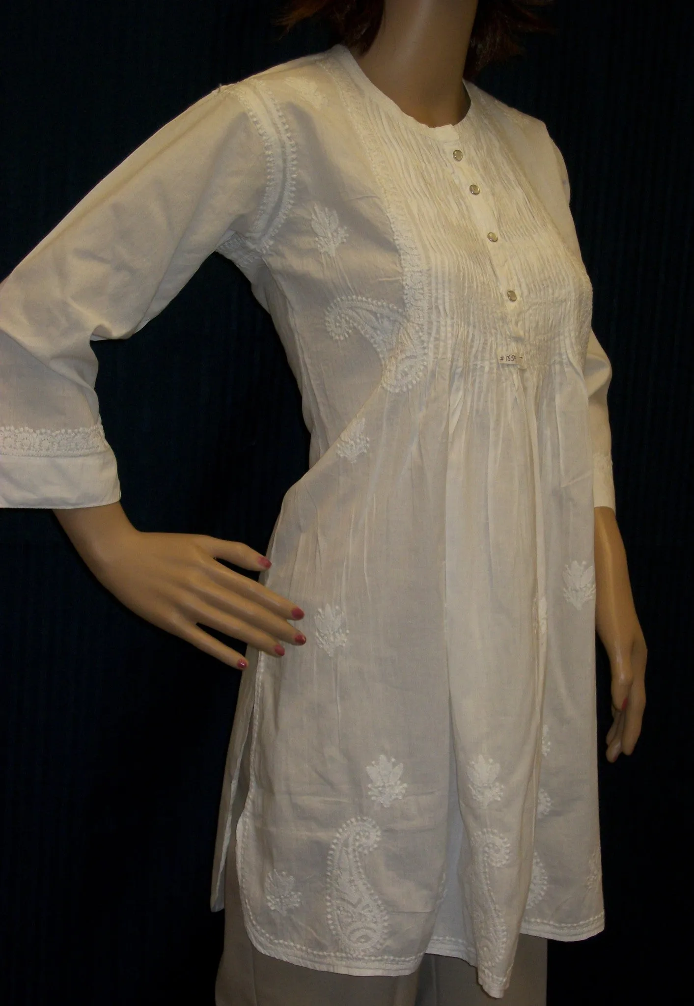 Blouse 1666 White Cotton Tunic Top Blouse Shirt Career Wear Shieno