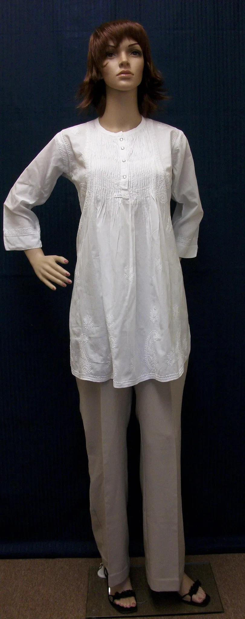 Blouse 1666 White Cotton Tunic Top Blouse Shirt Career Wear Shieno