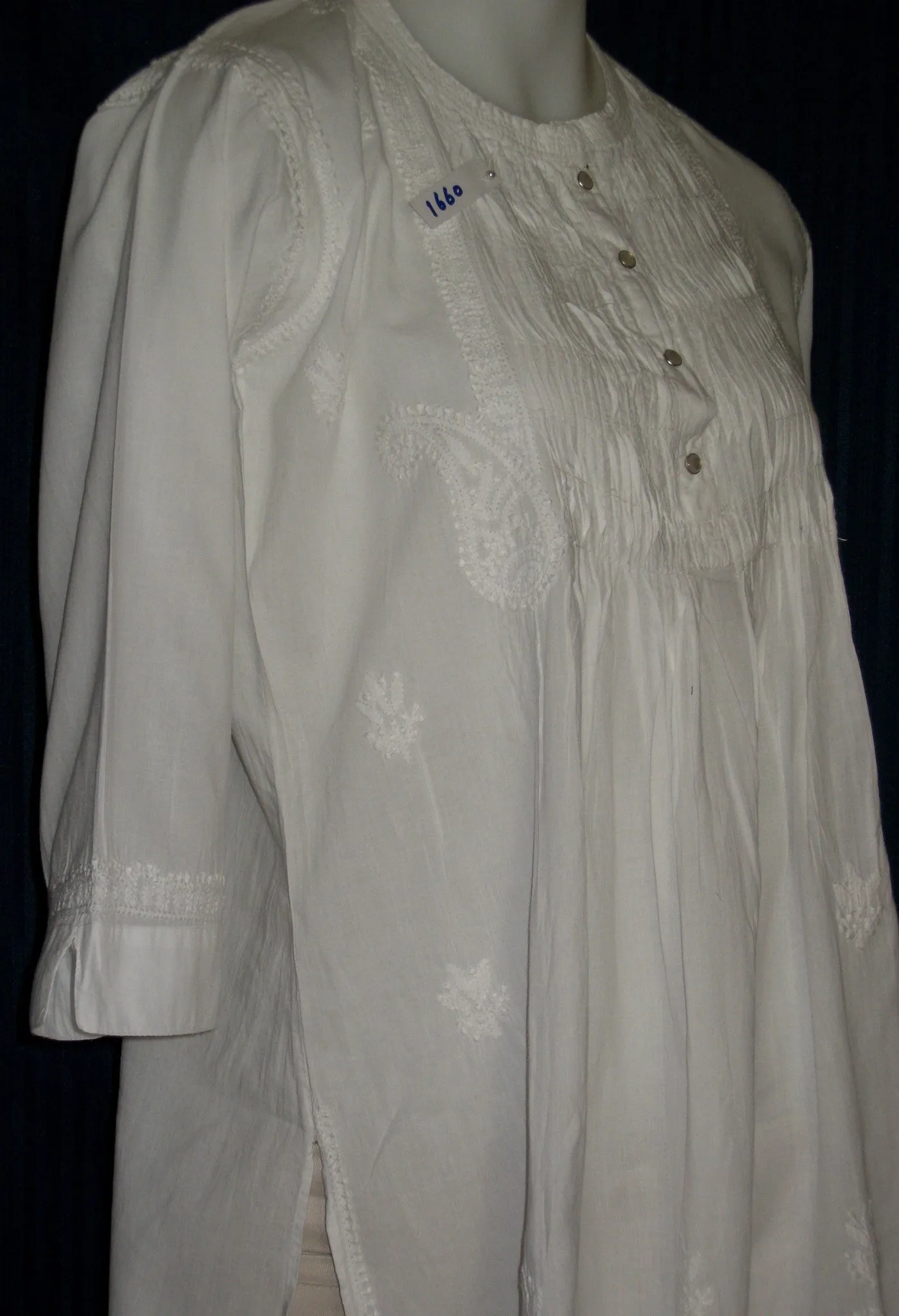 Blouse 1666 White Cotton Tunic Top Blouse Shirt Career Wear Shieno