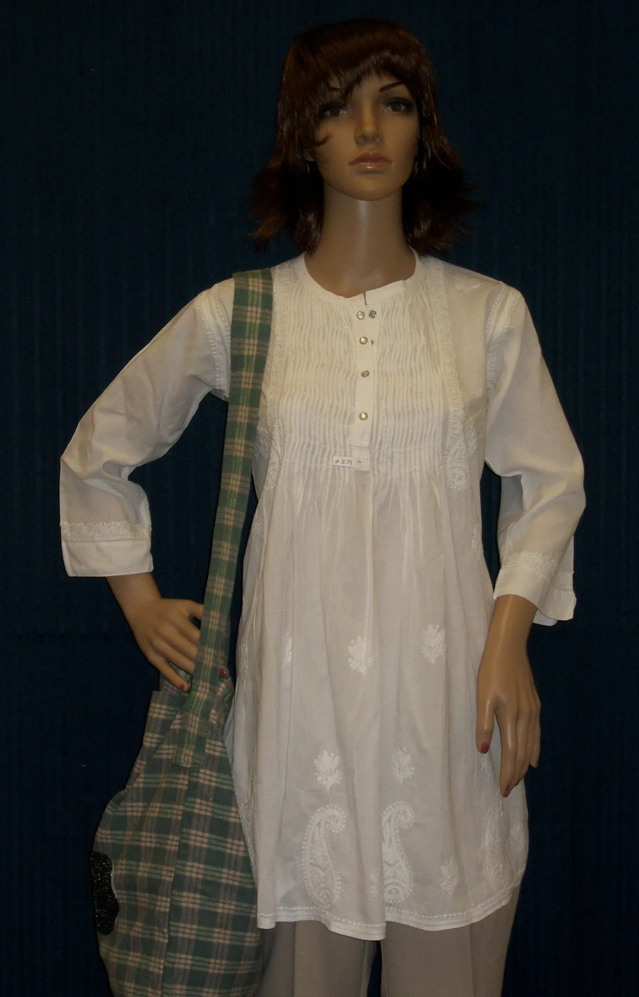 Blouse 1666 White Cotton Tunic Top Blouse Shirt Career Wear Shieno