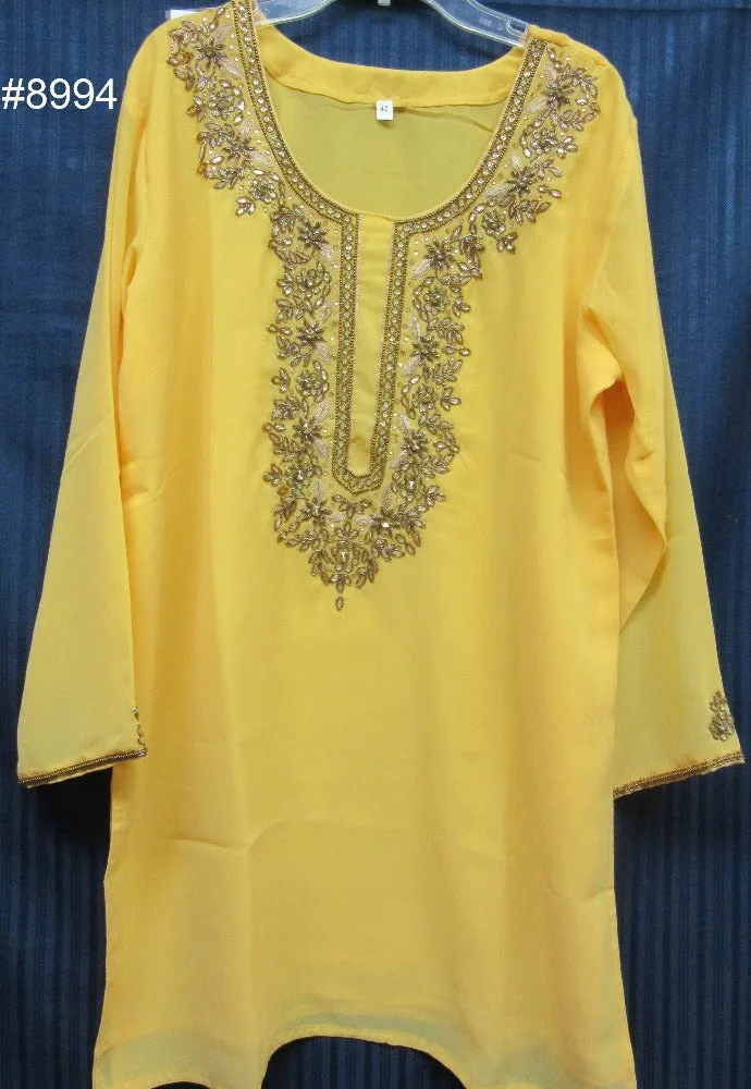 Blouse 8998 Solid Color Georgette Gold Detail Cocktail Wear Large Size Kurti