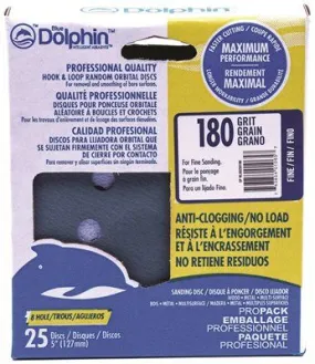 Blue Dolphin Anti-Clogging/No Load Series 5 Inch  8-Hole Hook & Loop Discs 180 Grit 25 Pack