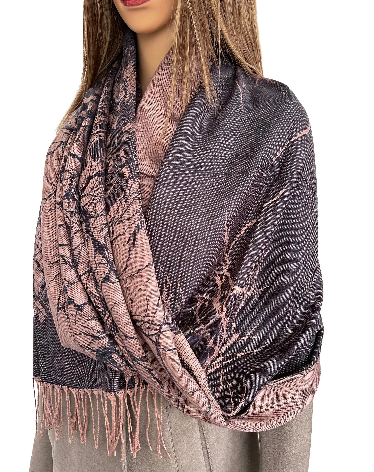 BLUE ROSE REVERSIBLE PASHMINA SHAWL SCARF IN ABSTRACT PRINT