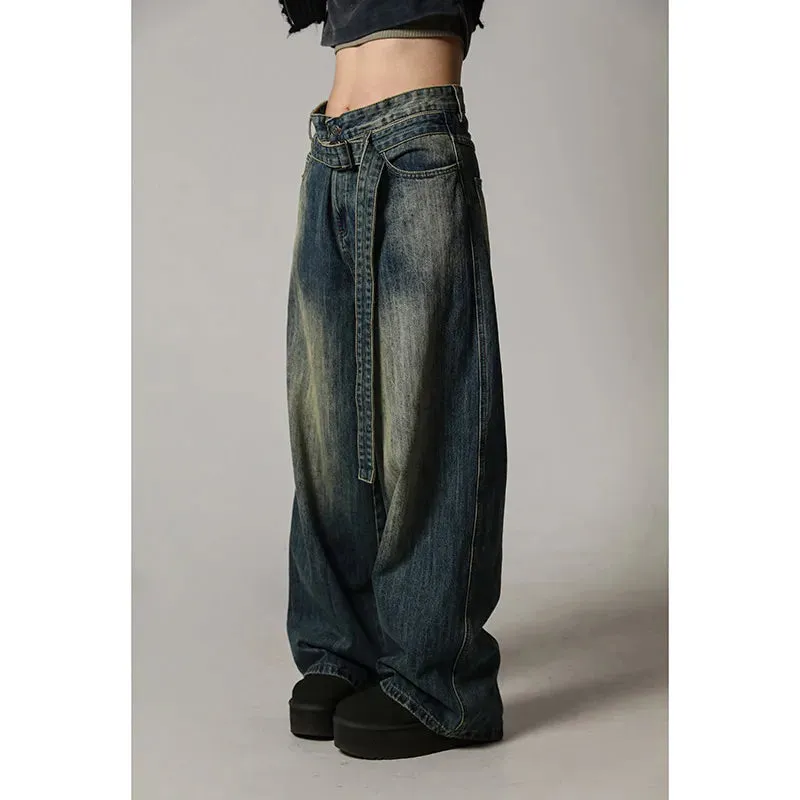 Blue Vintage Harajuku High Waist Denim Pants for Women