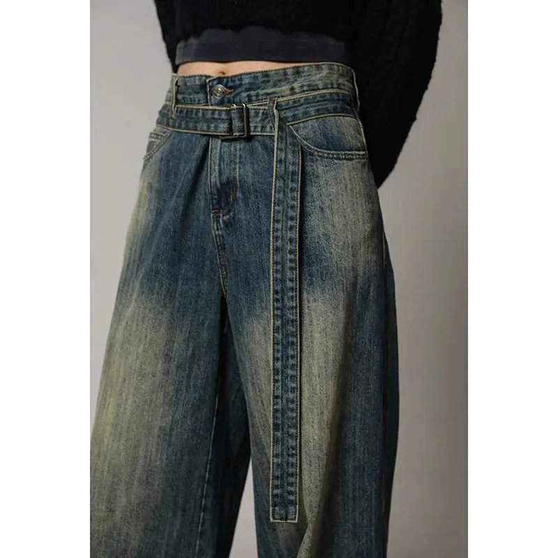 Blue Vintage Harajuku High Waist Denim Pants for Women